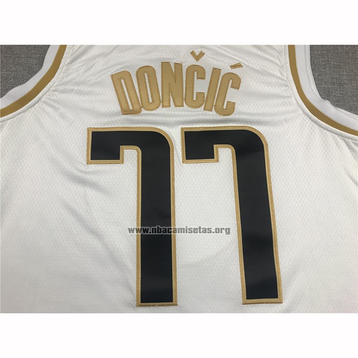 Camiseta Golden Edition Dallas Mavericks Luka Doncic NO 77 Blanco